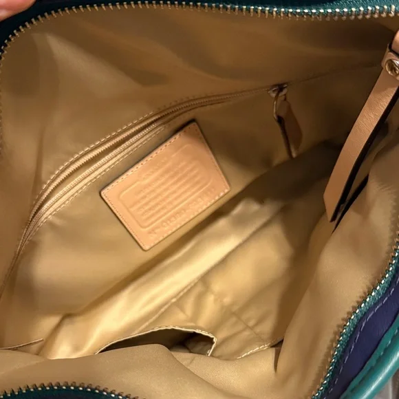 COACH Blue and Tan Leather Shoulder Bag - Picture 2 of 4